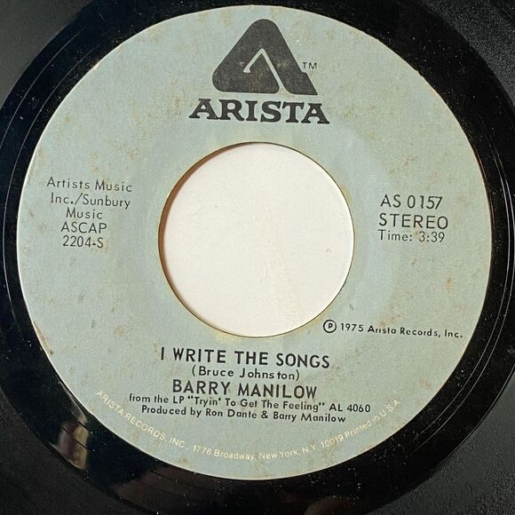 Barry Manilow I Write the Songs A Nice Boy Like Me Vinyl 1975 Arista Blue Label - Picture 2 of 7